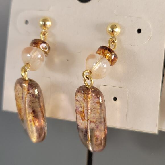 Radiant Earrings 2 Sets Drop Beads Amber Gold Tone Stud Pierced 1–1.5" Gift Bag - Picture 4 of 11